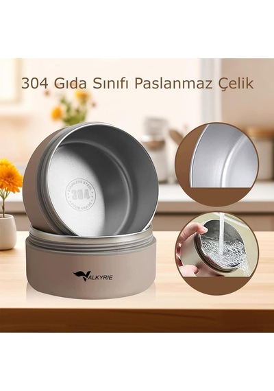 Valkyrie 3 Katmanlı Isı Yalıtımlı Termos Yemek Kabı Seti 304 Paslanmaz Çelik, Sızdırmaz 3 Gözlü Krem