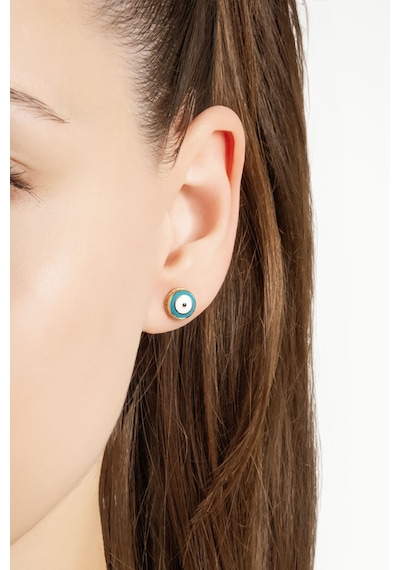 Ra Nın Gözü 18 Ayar Beyaz Altın Kaplama Gümüş Nazar Küpe Sarı 07252572