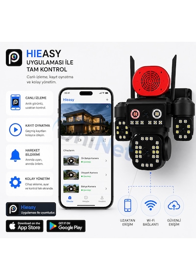 Uninet 4k Pro 16mp 4 Kameralı Wifi Güvenlik Sistemi 3 Sabit + 1 Ptz, 360 Izleme, Renkli Gece Görüşü Ve Ip66