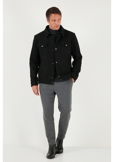 Buratti Slim Fit Ceket Yaka Astarlı Kaşe Erkek Kaban 58400347 Siyah