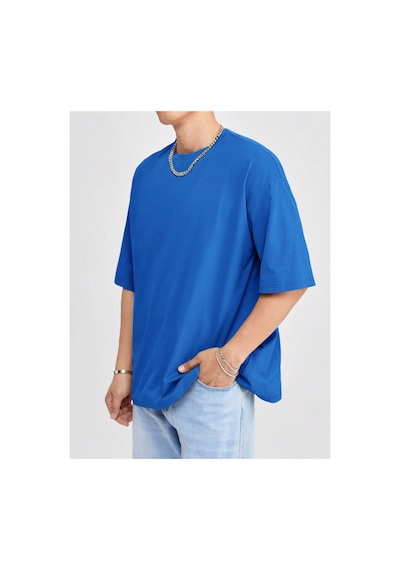 Tarz Cool Erkek Bisiklet Yaka %100 Pamuk T-shirt Saks