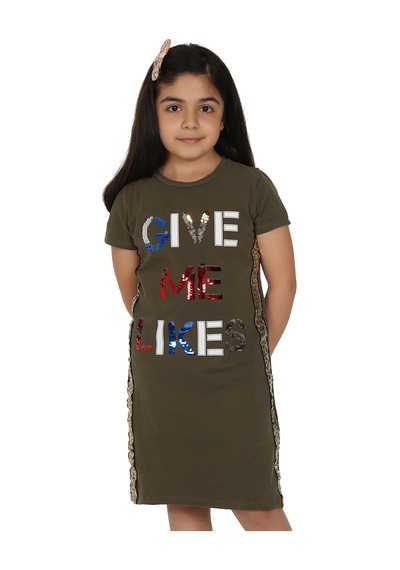Toontoy Kız Çocuk Gıve Me Pul Nakışlı Elbise Haki