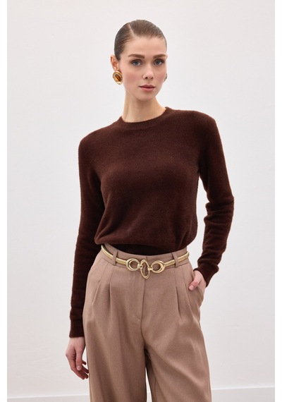 Sateen Sakallı Triko - Kahve-136614 Kahve