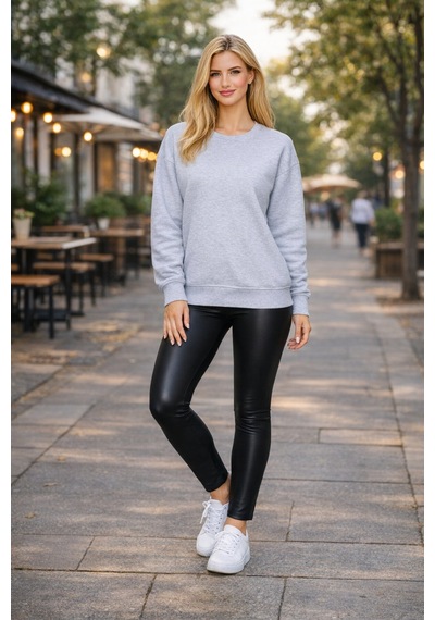 Buyolog Kadın Oversize Premium 3 İplik Şardonlu Sweatshirt Gümüş