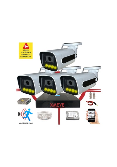 Bises 4 Kameralı Hareket Algılayan 5 Mp Lens 4 Warm Led Gece Renkli Gösteren Güvenlik Kamerası Seti Bs 784w