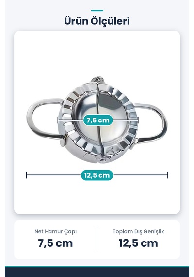 Pratik Hamur Kapatma Aparatı Çiğ Börek, Mantı Ve Poğaça Kalıbı 7.5 Cm Gümüş