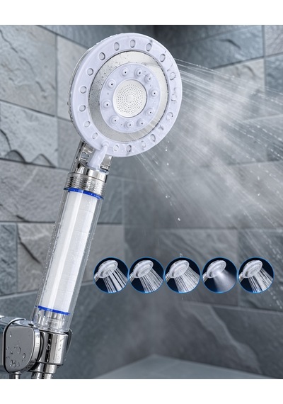 Masajlı Filtreli Duş Başlığı 5 Fonksiyonlu Model: Masajlıfiltrelidus-beyaz-5 Çok Renkli