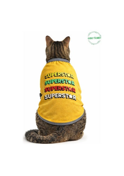 Sarı Superstar Yazılı Kedi Ve Köpek Kıyafeti Tişörtü Elbisesi Xsmall/xs/beden 0