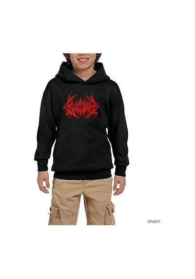 Zepplin Giyim Bloodbath Logo Red Siyah Çocuk Kapşonlu Sweatshirt