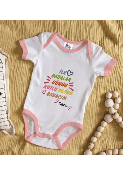 Bitmeyenkartus Bk Kids Kişiye Özel Pembe Bebek Body Zıbın - Model 11 Çok Renkli