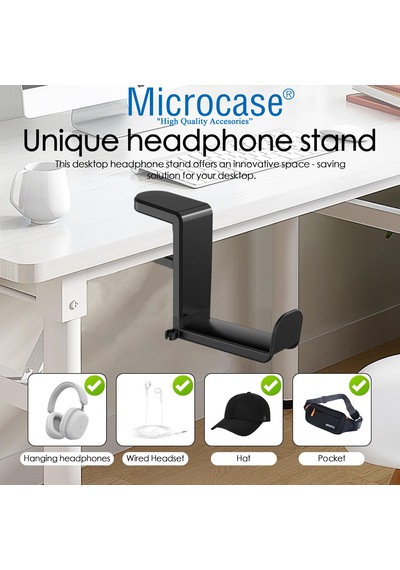 Microcase Masaya Monte Ayarlanabilir 360 Derece Döner Kablo Tutuculu Oyuncu Kulaklık Eşya Vb. Tutucu Stand - Al5425