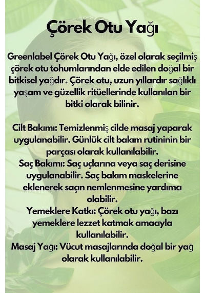 Greenlabel Soğuk Sıkım %100 Doğal ve Saf Çörek Otu Yağı 50 ML