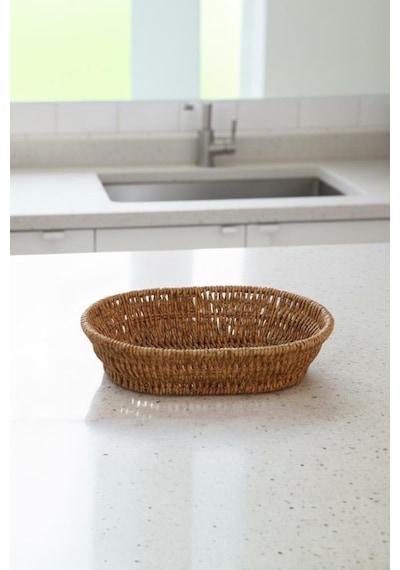Rattan Piknik Hasır Ekmek Sepeti Meyve Sebze Sepeti Plastik Örme Küçük Ahşap
