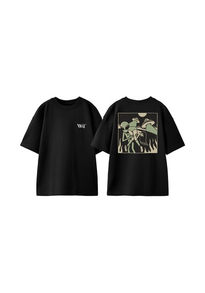 Thewert Uzaylılar Kaçırdı Tasarım Sırt Baskılı Pamuk Siyah Oversize T-shirt