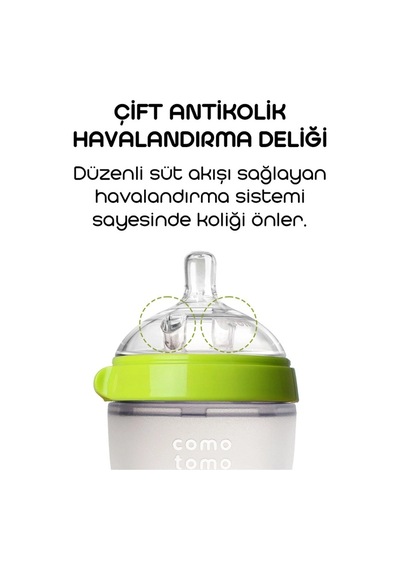 Mey İthalat Antikolik Silikon Biberon 250 Ml 3-6 Ay Yeşil