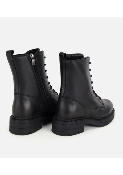 Hotiç Kadın Deri Siyah Bağcık Detaylı Fermuarlı Postal Kalın Tabanlı Düz Bot 01boh329110a100 01boh329110a100