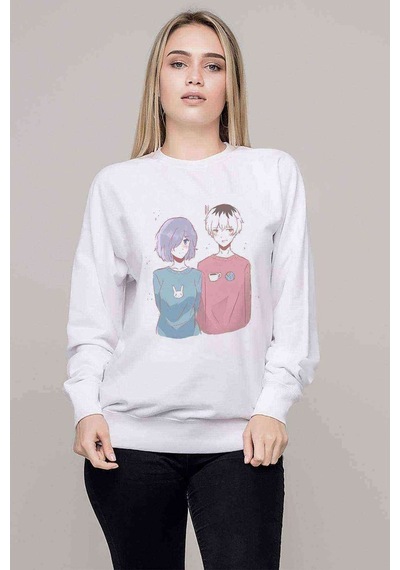 Anime Tokyo Ghoul Anteiku Baskılı Beyaz Kadın Sweatshirt (528290257)