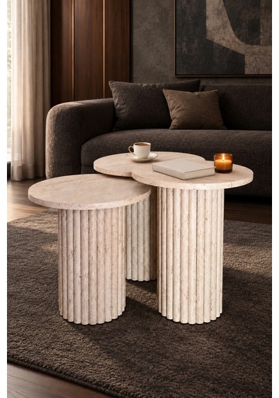 Soyasis Livia Bohem 3'lü Zigon Sehpa 40 Cm - Traverten-traverten