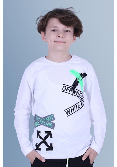 Panios Kids X Baskılı Uzun Kollu Erkek Çocuk Beyaz Sweatshirt Beyaz