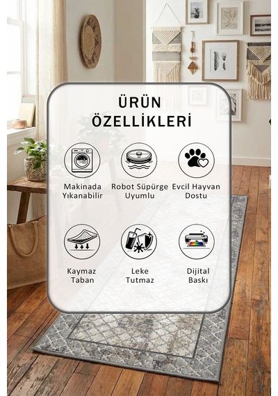 Yıkanabilir Yolluk 126 Gri