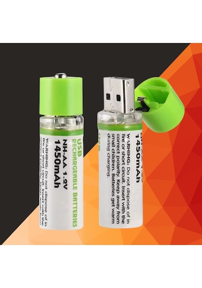 Buffer Usb Şarjlı 1450mah Aa 1.2v Lityum Kalem Pil 2 Li Set, Tekrar Şarj Edilebilir Uzun Ömürlü Dönüştürülebilir Batarya