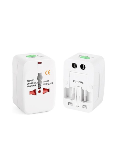 Evrensel Seyahat Adaptörü, Priz Çevirici Dönüştürücü, 150+ Ülke , Tip A/b/c/g/ı, Beyaz, Kompakt Tasarım, 110v 250v  1adet