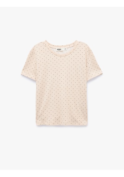Koton Rahat Kalıp Bisiklet Yaka Kısa Kollu Puantiyeli Pijama Üstü Beyaz Desenli 7wlk40107mk Koton Rahat Kalıp Bisiklet Yaka Kısa Kollu Puantiyeli Pijama Üstü Beyaz Desenli 7wlk40107mk