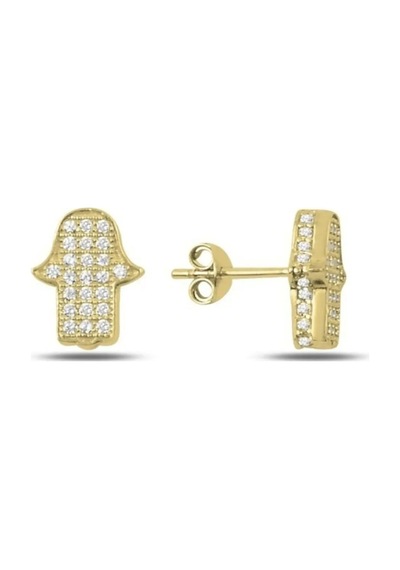 Omar Silver Fatma Ana Eli Küpe Sarı Yaldız 4 MM