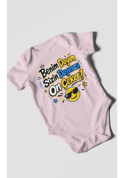 Morivokids Benim Dayım Sizin Dayınıza On Çeker Kısa Kollu Bebek Body %100 Pamuk Bebe Pembe
