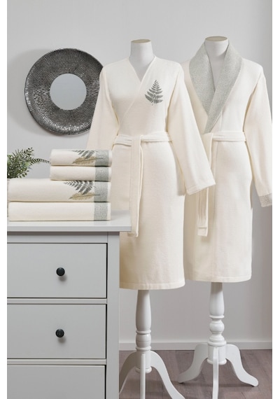 Özdilek Cotton Bliss Aile Bornoz Seti Krem Yeşil Krem