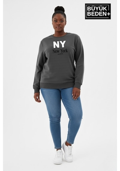 Süperlife Kadın Büyük Beden Ny Newyork Baskılı Bisiklet Yaka İnce Sweatshirt Spr26bswk956-15 Füme Süperlife Kadın Büyük Beden Ny Newyork Baskılı Bisiklet Yaka İnce Sweatshirt Spr26bswk956-15 Füme