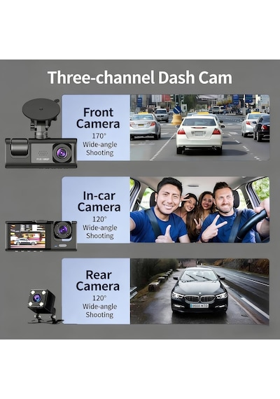 Hasuba 3 Kameralı Araç İçi Kamera 1296p Superhd - 170 Ön, 120 Kabin İçi Ve Arka Geri Vites Kamerası, Wifi Bağlantılı Mobil Uygulama Desteği, Gece Görüşlü, Döngüsel Kayıt Ve G-sensörlü 362