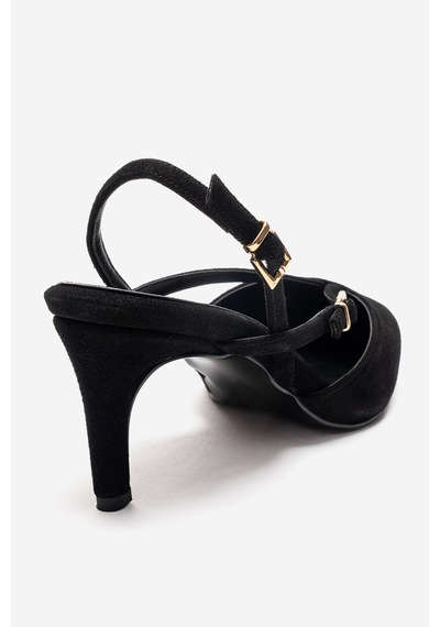 Luvishoes Armonıa Siyah Süet Bant Detaylı Kadın Topuklu Ayakkabı