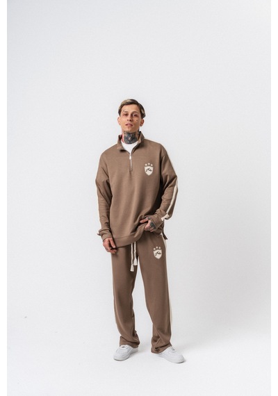 Respire Erkek Şerit Detaylı Yarım Fermuarlı Modal Sweatshirt Vizon