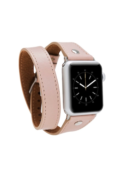Bouletta Apple Uyumlu  Watch Deri Kordon 38-40-41mm Slim Double Tour ST NU1 Pembe