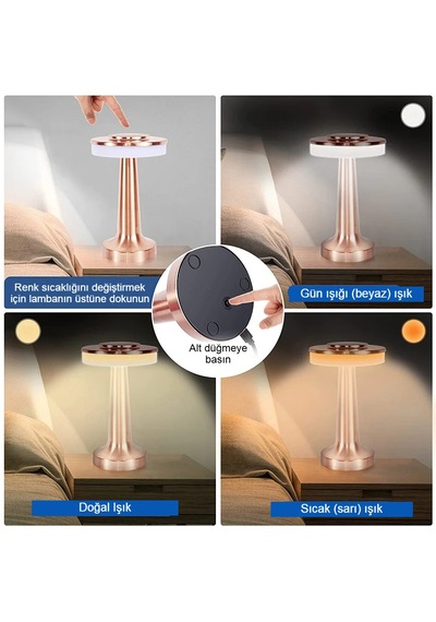 Dokunmatik Şarjlı Metal Masa Lambası 3 Renk Taşınabilir Retro Led