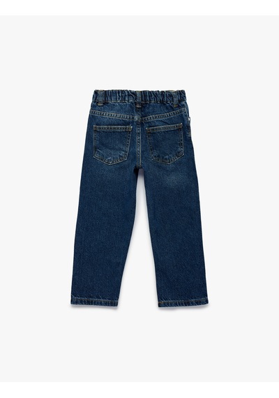 Koton Rahat Kalıp Çıtçıtlı Paperbag Beli Lastikli Denim Pantolon Orta İndigo 7wmb40004td