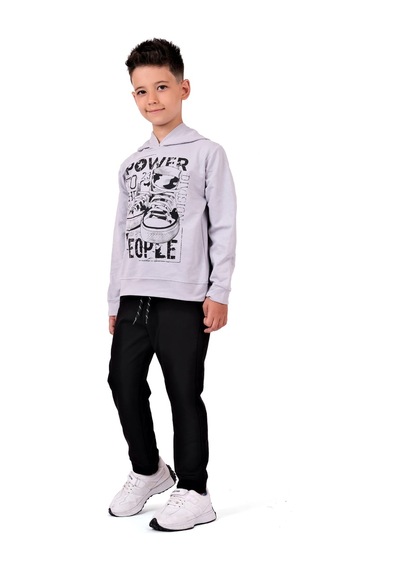 Mnk Baby & Kids Power Baskılı Kapşonlu Çocuk Eşofman Mnk0616 Açık Gri