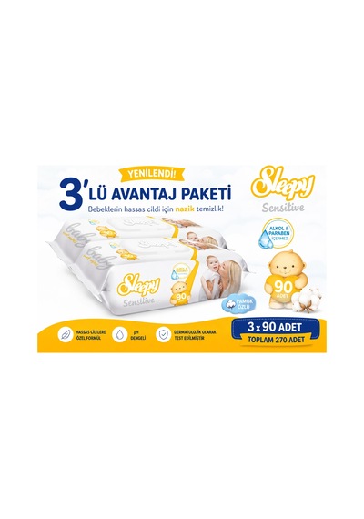 Sleepy Sensitive Islak Mendil 90'lı 3'lü Paket 3'lü Set