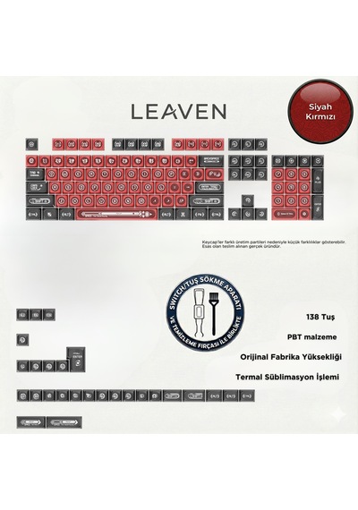 Klavye Keycaps -136 Tuşlu Kırmızı, Yarı Şeffaf Işık Geçiren Tuş Takımı