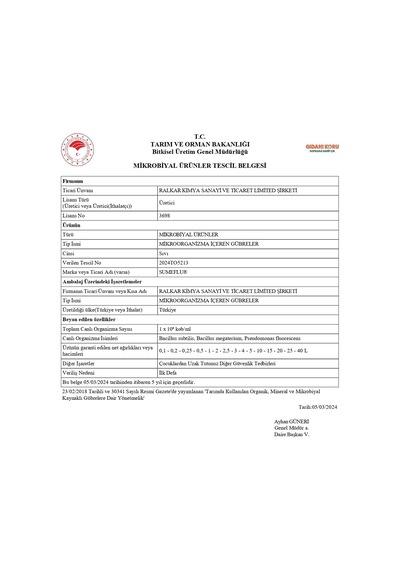 Mikrobiyal Ürünler Mikroorganizma İçeren Gübre 1 Lt