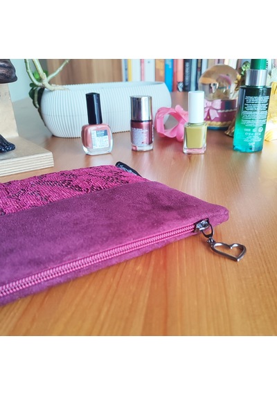 Ju Yaratıcı Tasarım Kadın Portföy & Clutch Çanta Süet Dantel Bordo