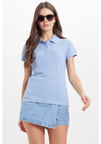 Tudors Kadın Slim Fit Dar Kesim %100 Pamuk Polo Yaka Mavipike Tişört -50837 Mavi