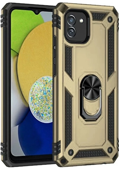 Newface Samsung Galaxy A03 Kılıf Sofya Yüzüklü Silikon Kapak - Gold Altın