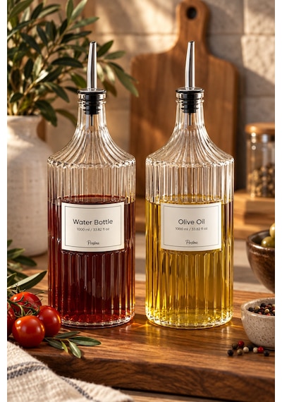 Porsima Viking 18113 2li 1000 Ml Cam Şişe Yağlık Sirkelik Çift Kapaklı Gümüş Gümüş