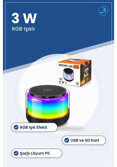 Bluetooth Hoparlör 3w Rgb Usb Sd Şarjlı Taşınabilir Işıklı Kablos