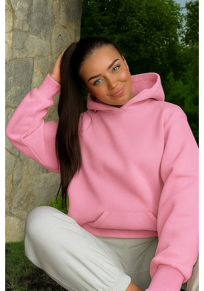 Benroma 3 İplik Penye Unısex Düz Renk Sweatshırt Pembe