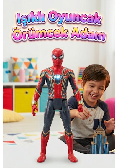 Işıklı Sesli Pilli Kafası Ve Eklemleri Hareket Eden 30cm Detaylı Oyuncak Örümcek Adam Figürü Spider - Man