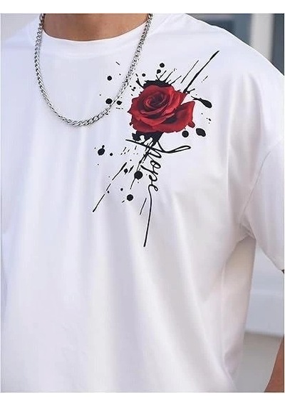 Valensdesign Erkek Bisiklet Yaka Kısa Kol Baskılı T-shirt - Beyaz Siyah