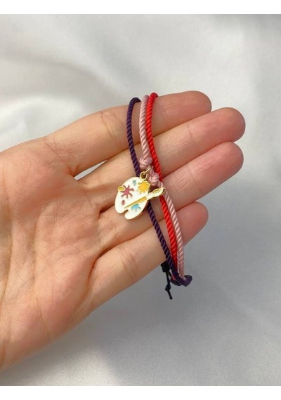 Renkli Mineli Resim Paleti Bileklik Üç Renk İpli Ayarlanabilir İp Renkli